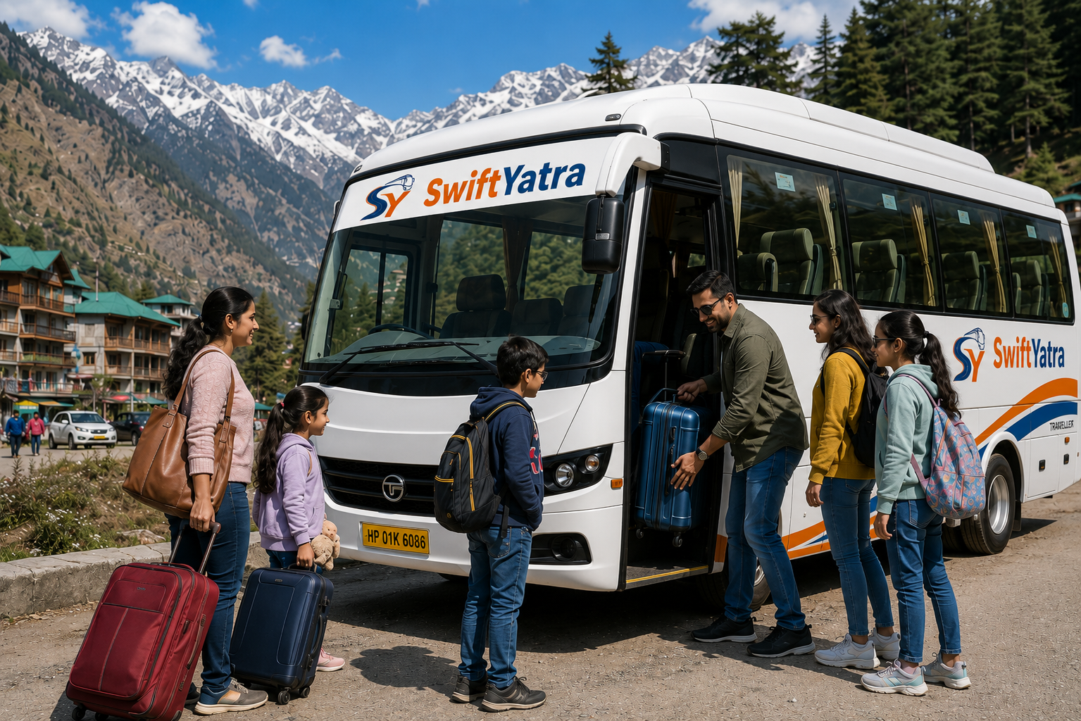 Family loading luggage for a hill-station vacation